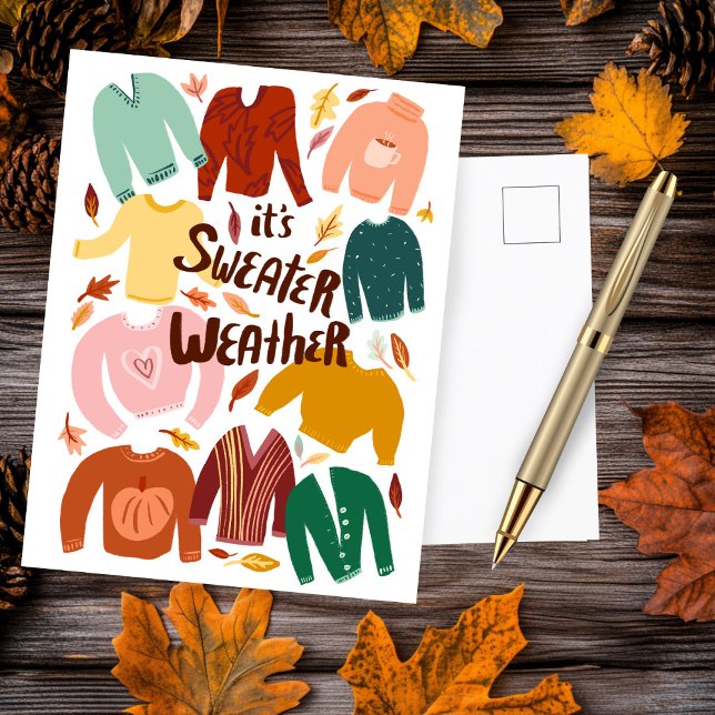 Es ist Sweater Weather Herbst Saison Niedlich Postkarte (It's Sweater Weather Fall Autumn Seasonal Cute Postcard
)