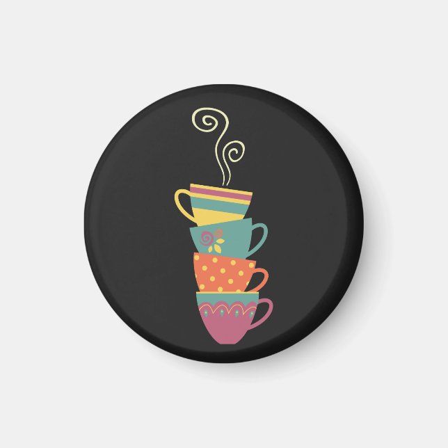 Es ist Teezeit gestapelt Retro-Farbporzellan Tasse Magnet (Vorne)