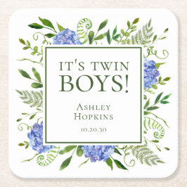 Es ist Twin Boys Blue Hydrangeas Boy Baby Shower Rechteckiger Pappuntersetzer
