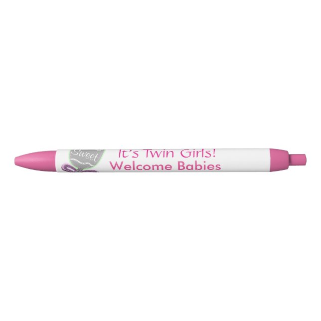 Es ist Twin Girls Baby Rattle Pink Star Ankündigun Kugelschreiber (Vorderseite)