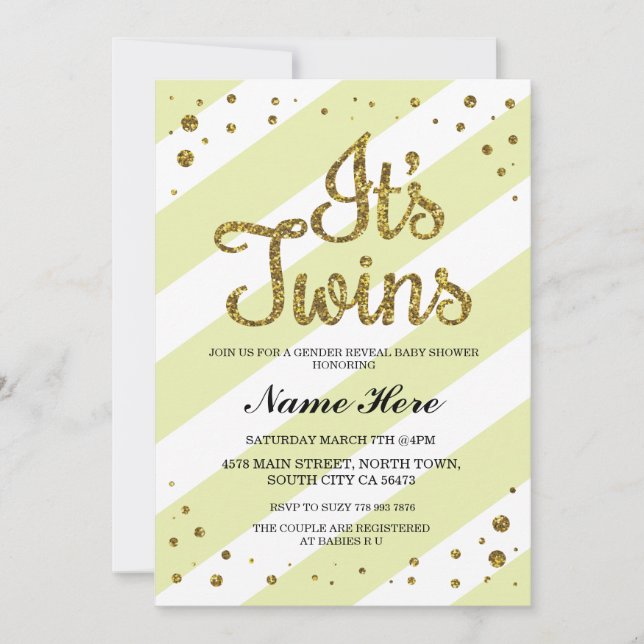 Es ist Twins Baby Shower Gender Reveal Yellow Invi Einladung (Vorderseite)