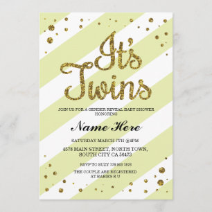 Es ist Twins Baby Shower Gender Reveal Yellow Invi Einladung