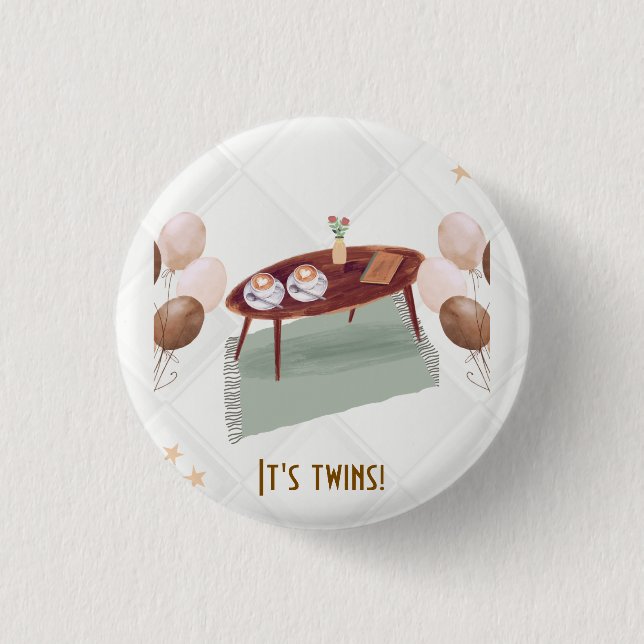 Es ist Twins Coffee Themed Baby Dusche Button (Vorderseite)