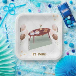 Es ist Twins Coffee Themed Baby Dusche Pappteller