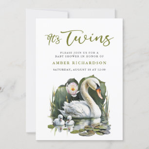 Es ist Twins elegante Green Script Swan Baby Showe Einladung