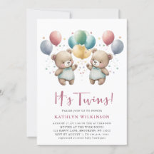 ES IST TWINS Pink Balloons Teddy Bears Baby Dusche