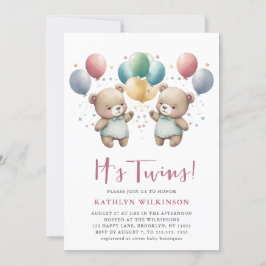 ES IST TWINS Pink Balloons Teddy Bears Baby Dusche Einladung