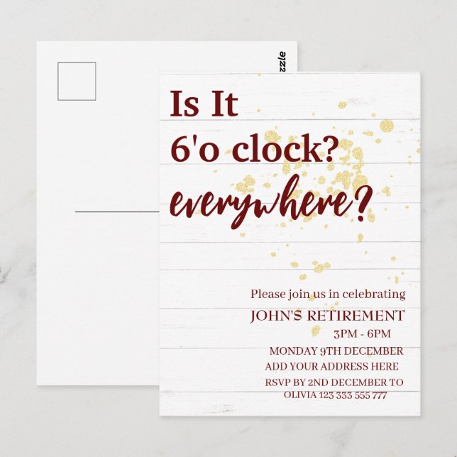 Es ist überall 6 Uhr, wo lustige Vorsorgeübungen Postkarte (Vorne/Hinten)