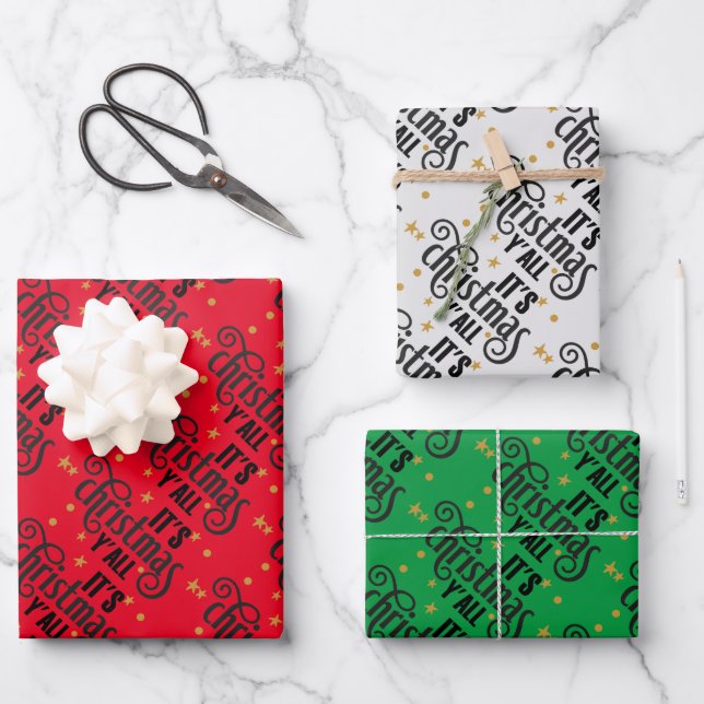Es ist Weihnachten Y'All Word Art Geschenkpapier Set (Vorderseite)