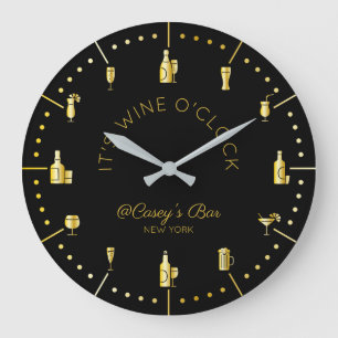 Es ist Wein-Uhr-elegantes Goldschwarz-Monogramm Große Wanduhr