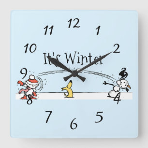 Es ist Winter Quadratische Wanduhr