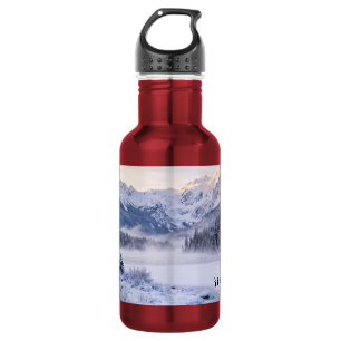 "Es ist Winter!" Verschneiter Berg Edelstahlflasche