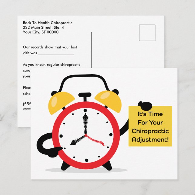 Es ist Zeit für Ihre Chiropraktik Anpassung Postkarte (Vorne/Hinten)