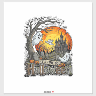 Es ist Zeit Halloween Spukhaus Friedhof Gruselig Aufkleber