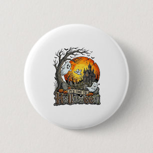 Es ist Zeit Halloween Spukhaus Friedhof Gruselig Button