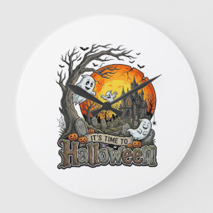 Es ist Zeit Halloween Spukhaus Friedhof Gruselig  Große Wanduhr