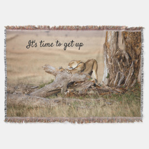 Es ist Zeit, Lion Foto mit Text aufzustehen Decke