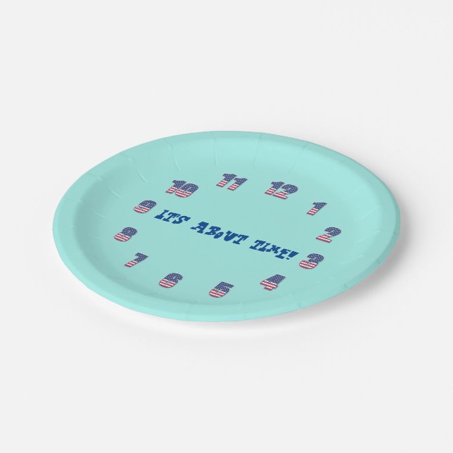 Es ist Zeit! Papierplatte Pappteller (Schrägansicht)