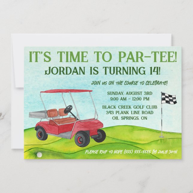 Es ist Zeit zum Par-T-Shirt! Golf Themed Geburtsta Einladung (Vorderseite)