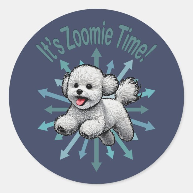 Es ist Zoomie Time Bichon Frise Runder Aufkleber (Vorderseite)