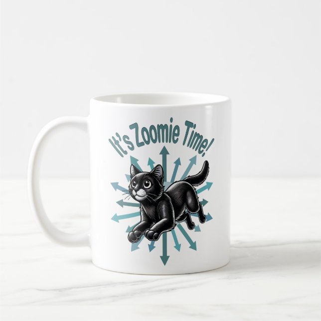 Es ist Zoomie Time Black Cat Kaffeetasse (Links)
