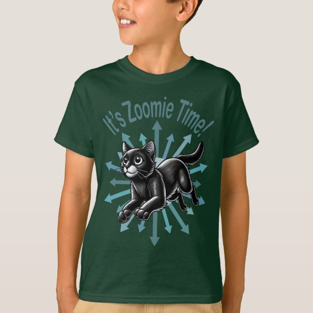 Es ist Zoomie Time Black Cat T-Shirt (Vorderseite)