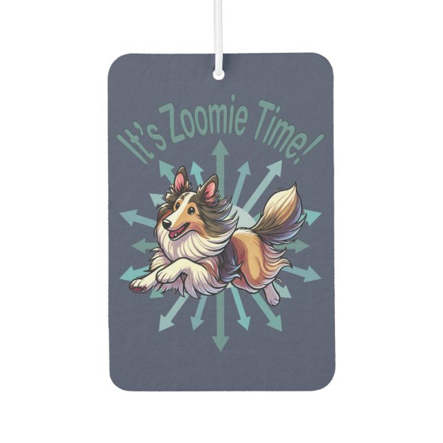 Es ist Zoomie Time Collie Autolufterfrischer (Vorderseite)