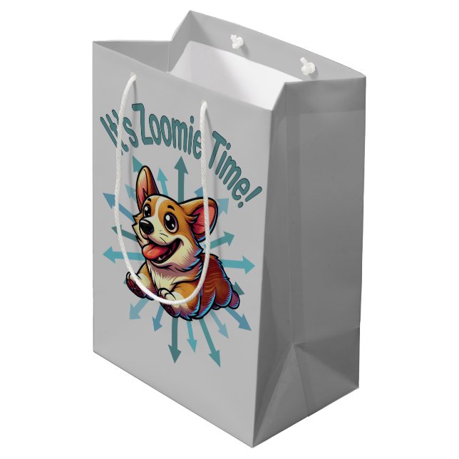 Es ist Zoomie Time Corgi Mittlere Geschenktüte (Rückseite Schrägansicht)