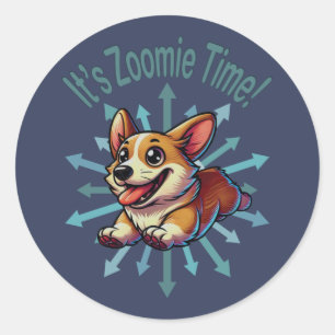 Es ist Zoomie Time Corgi Runder Aufkleber