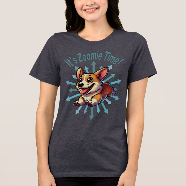 Es ist Zoomie Time Corgi Tri-Blend Shirt (Vorderseite)