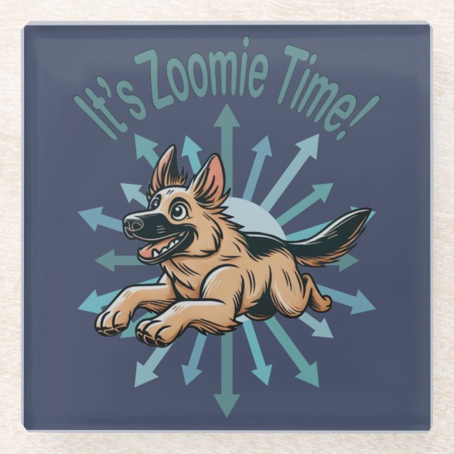 Es ist Zoomie Time German Shepherd Glasuntersetzer (Vorderseite)