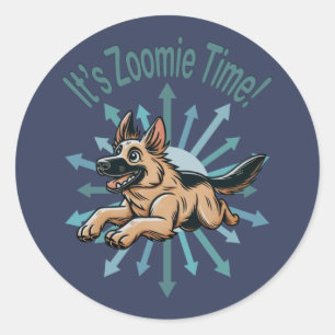 Es ist Zoomie Time German Shepherd Runder Aufkleber