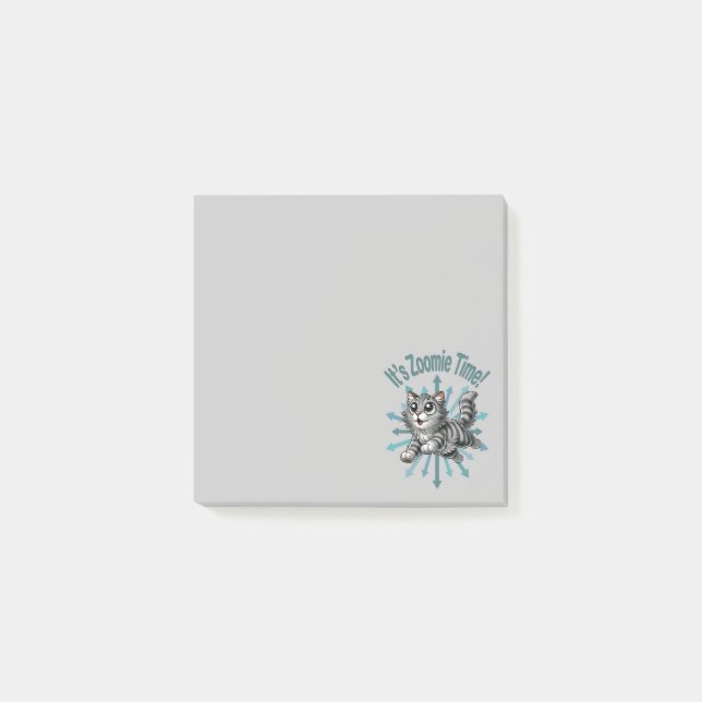 Es ist Zoomie Time Gray Tabby Cat Post-it Klebezettel (Vorderseite)