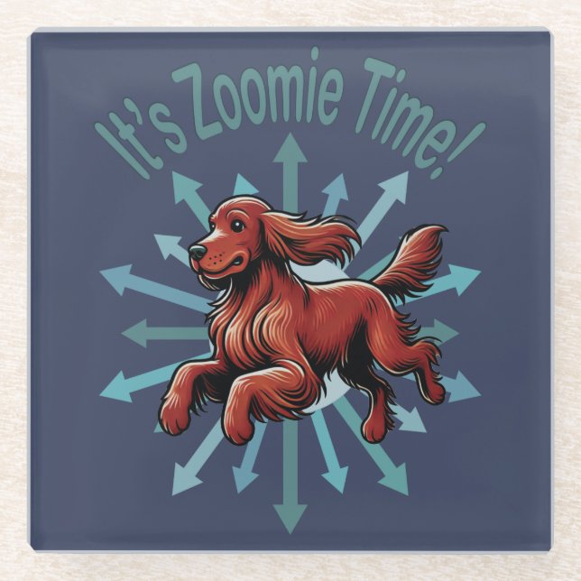 Es ist Zoomie Time Irish Setter Glasuntersetzer (Vorderseite)