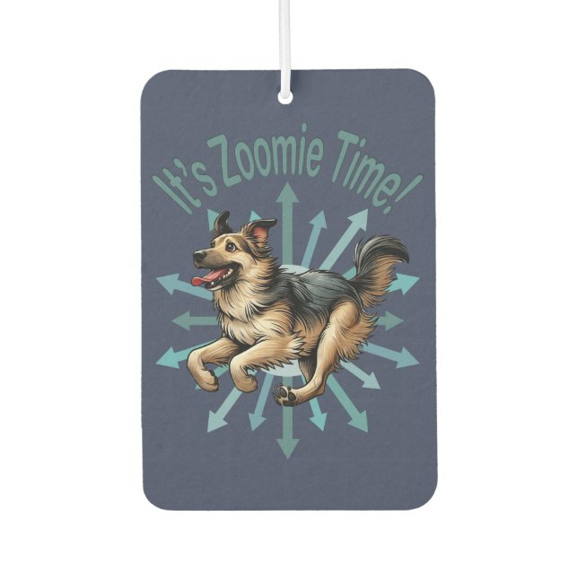 Es ist Zoomie Time Large Mutt Autolufterfrischer (Vorderseite)