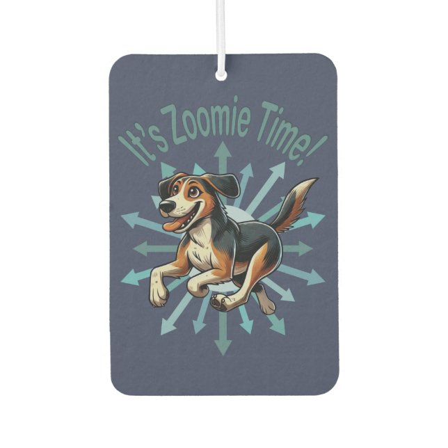 Es ist Zoomie Time Medium Mutt Autolufterfrischer (Vorderseite)