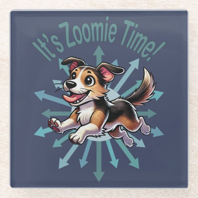 Es ist Zoomie Time Mutt Glasuntersetzer (Vorderseite)