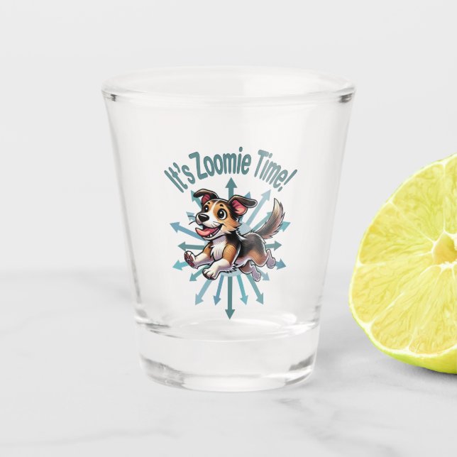 Es ist Zoomie Time Mutt Schnapsglas (Vorderseite)