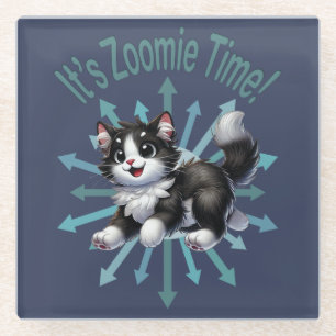 Es ist Zoomie Time Niedlich Black & White Cat Glasuntersetzer