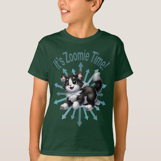 Es ist Zoomie Time Niedlich Black & White Cat T-Shirt (Vorderseite)