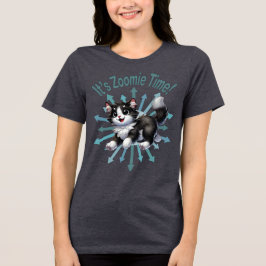 Es ist Zoomie Time Niedlich Black & White Cat Tri-Blend Shirt