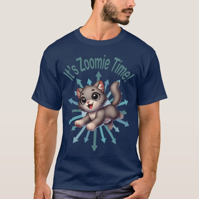 Es ist Zoomie Time Niedlich Gray & White Cat T-Shirt (Vorderseite)