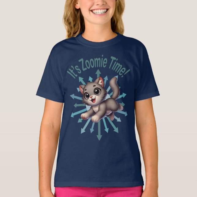 Es ist Zoomie Time Niedlich Gray & White Cat T-Shirt (Vorderseite)