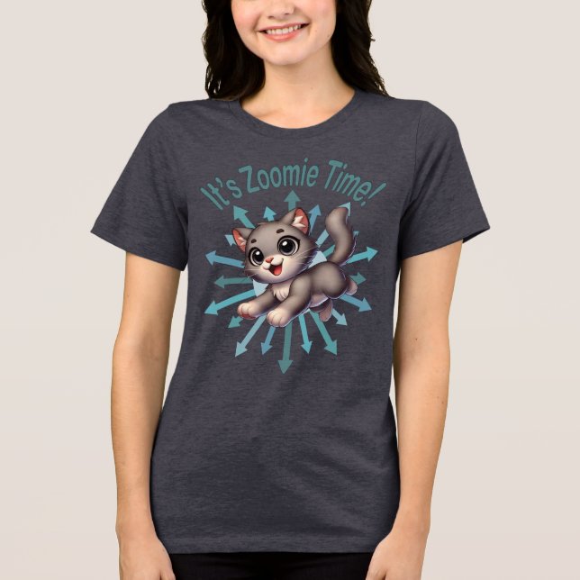 Es ist Zoomie Time Niedlich Gray & White Cat Tri-Blend Shirt (Vorderseite)