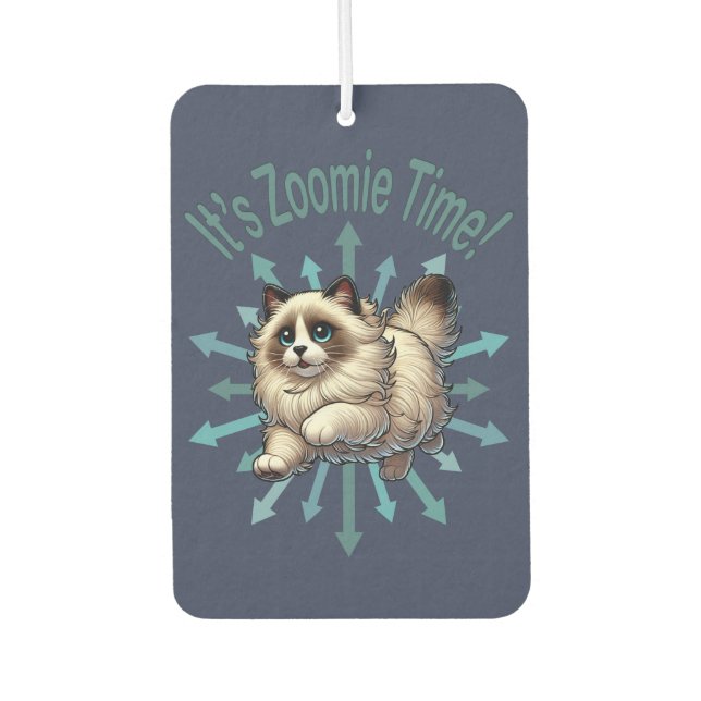 Es ist Zoomie Time Ragdoll Cat Autolufterfrischer (Vorderseite)