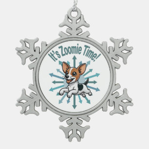 Es ist Zoomie Time Rat Terrier Schneeflocken Zinn-Ornament