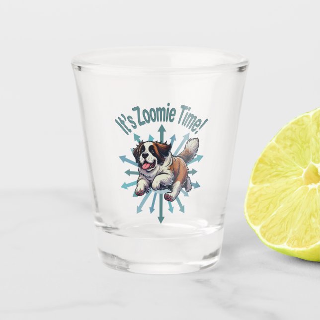 Es ist Zoomie Time Saint Bernard Schnapsglas (Vorderseite)