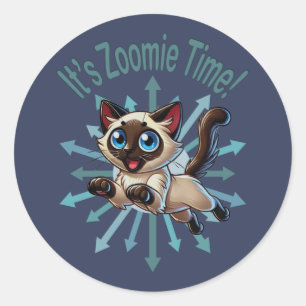 Es ist Zoomie Time Siamese Cat Runder Aufkleber