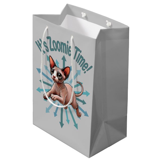 Es ist Zoomie Time Sphynx Cat Mittlere Geschenktüte (Rückseite Schrägansicht)