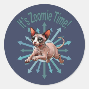 Es ist Zoomie Time Sphynx Cat Runder Aufkleber